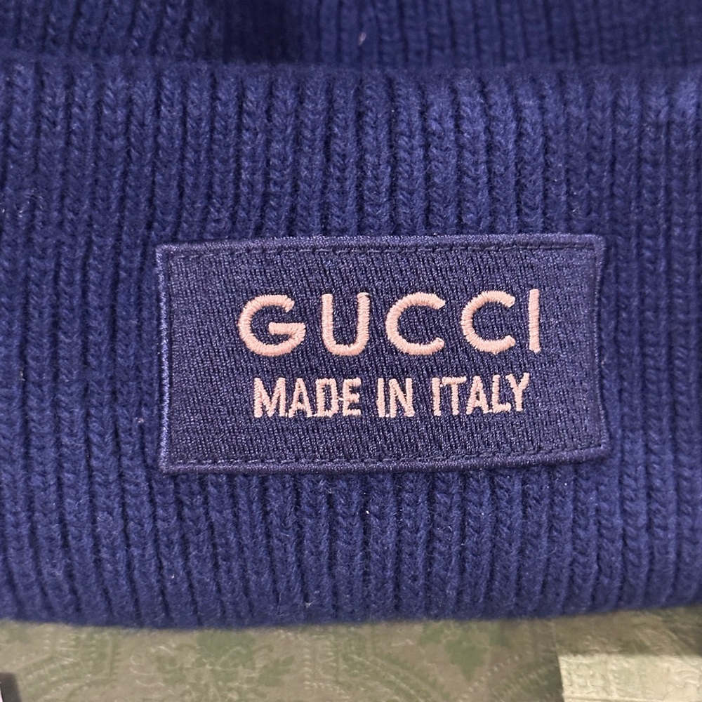 💯😍🆕Authentic 2024 UNISEX GUCCI Logo Patch Ribbed Knit Wool Beanie - Picture 6 of 15